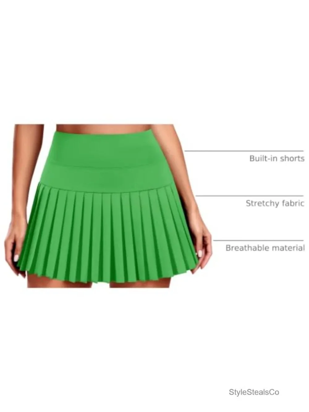 Pleated Tennis Skort with Built-in Shorts & Pockets High Waist Athletic